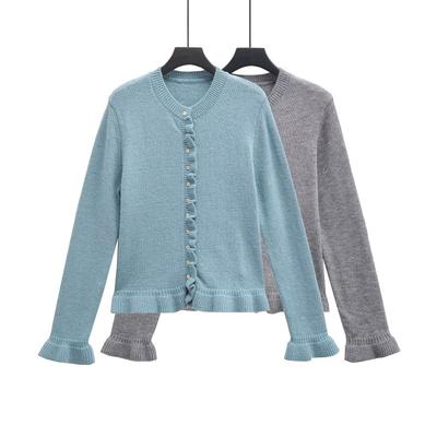 Womens Winter Layered Decorative Crew Neck Knit Long Sleeve Cardigan Sweater Casual Streetwear