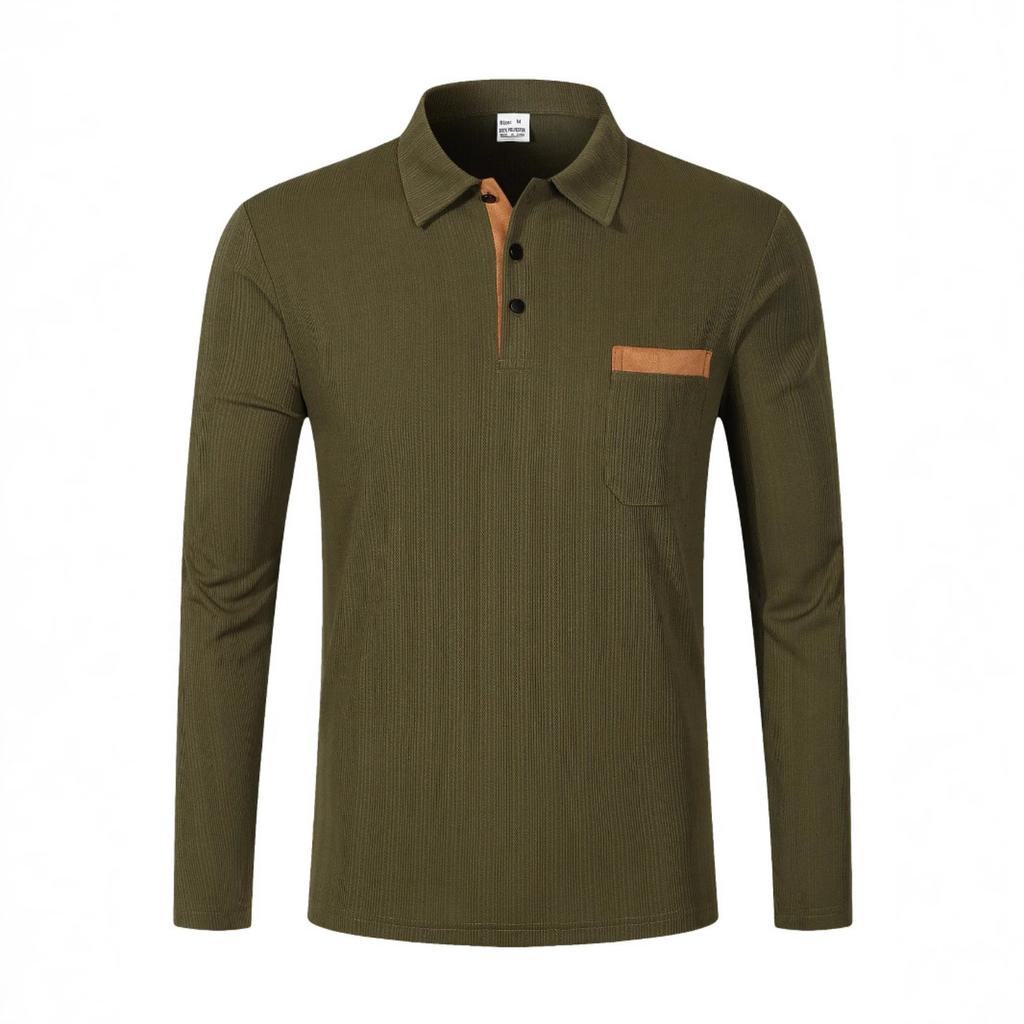 Mens Spring Long Sleeve Polo Shirts Classic Button Basic Textured T Shirts Casual Slim Fit Golf Tee Shirt