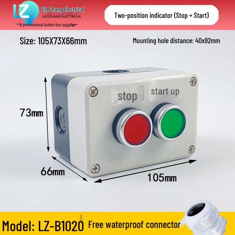 IP65 Waterproof Button Box with Emergency Stop & Indicator Light - 12345-Hole Plastic Enclosure