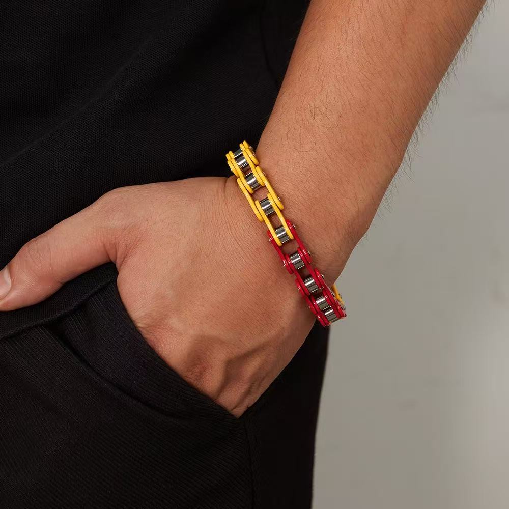 Purple Pink Color Blocking Motorcycle Chain Bracelet for Men Stainless Steel Bicycle Link Design Man Bracelets Hip Hop Jewelry
