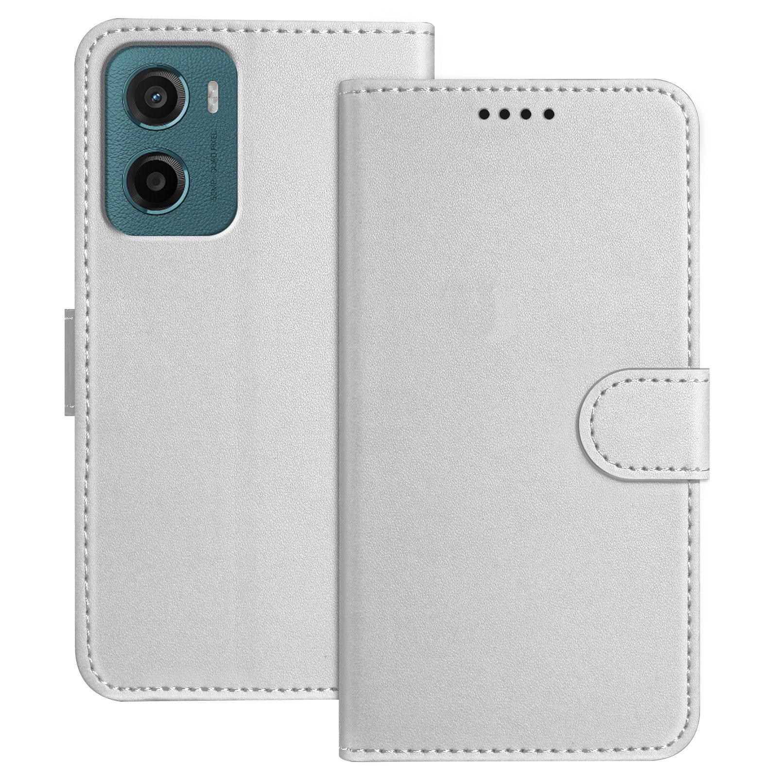 

For Motorola Moto E15 4G/Motorola Moto G05 4G Leather Case Wallet Stand Solid Color Anti Drop Phone Cover Silver
