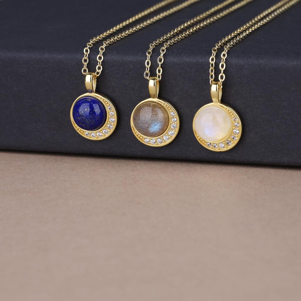 [KOAI] Lapis Lazuli December Birthstone Moon Necklace 14K Gold 925 Silver Chain Women's