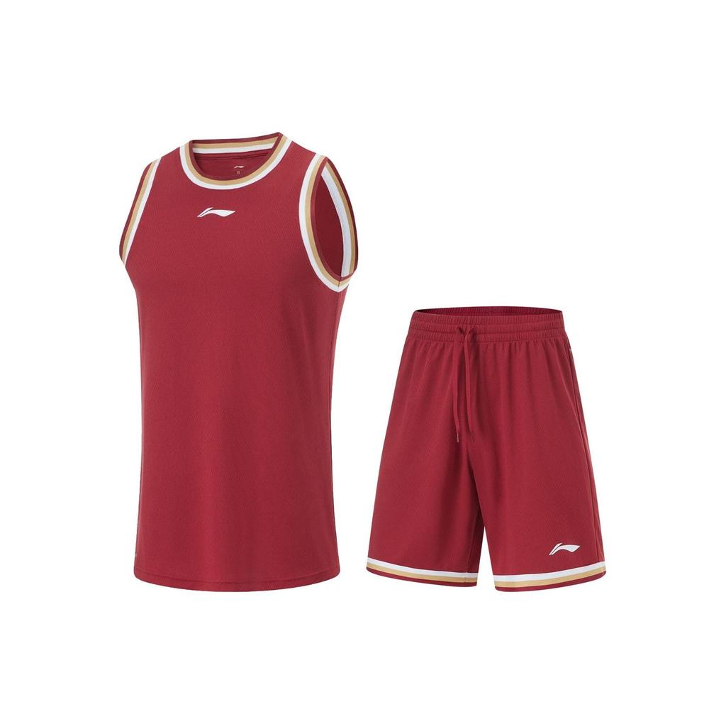 LiNing Professional Basketball Series Logo Print Breathable Basketball Suit Men Basketball Suit Red AATU017-13