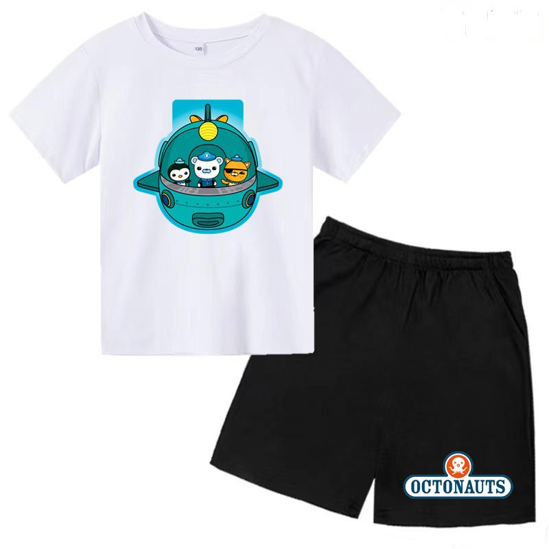 Kids Summer Cartoon Animated Print Set Summer Sports Set T-shirt + Shorts Charming 2-piece Outdoor Wear for Boys and Girls