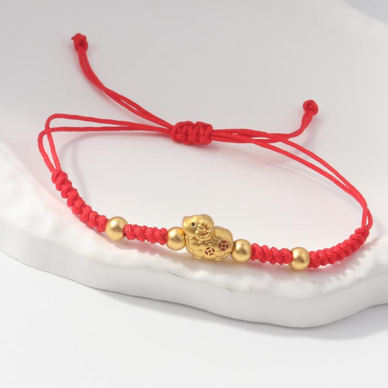 Adjustable Zodiac Goat Braided Bracelet Gold Plated Charm  Braided Rope Bracelet  Chinese Style Beads Womens