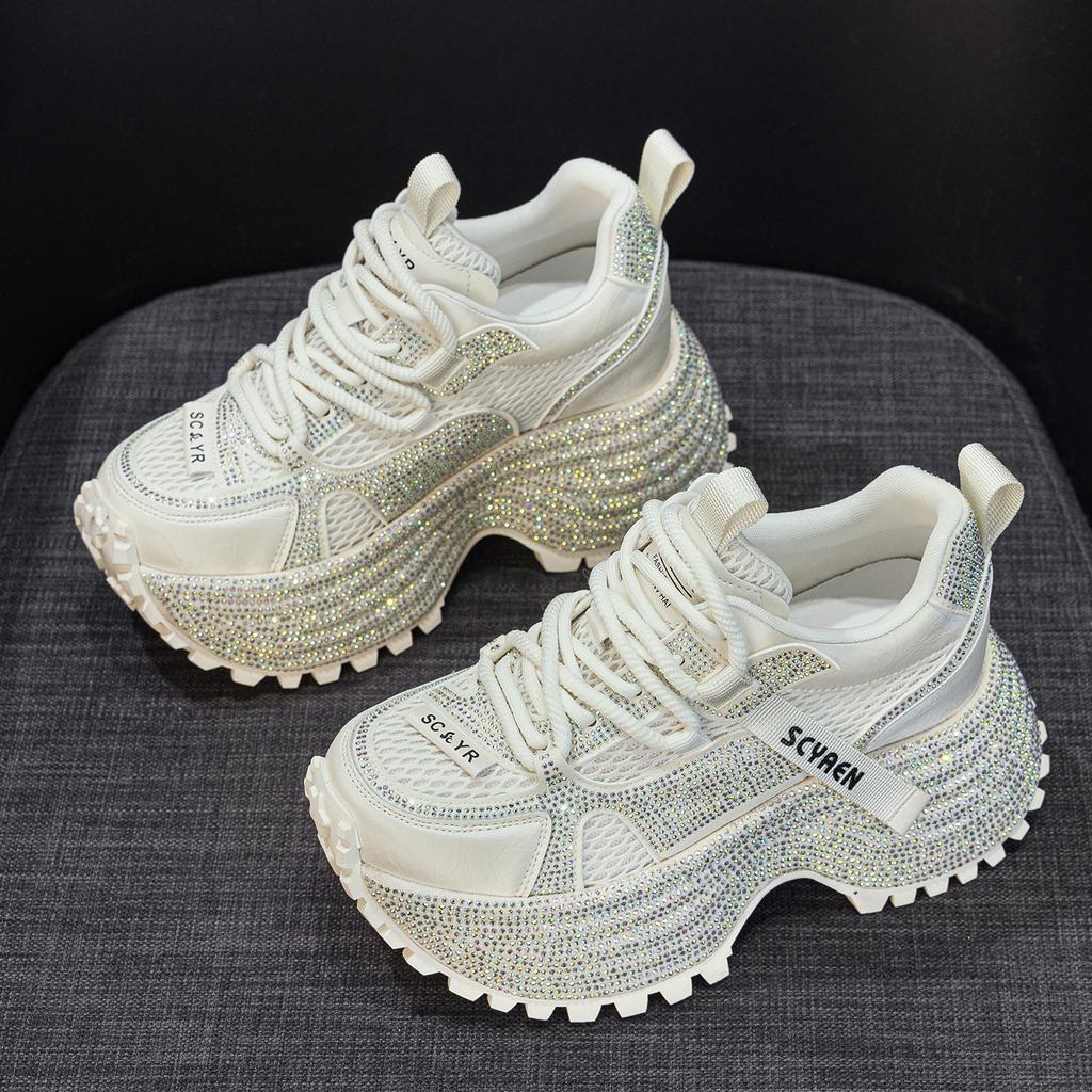 Small thick-soled dad shoes spring new heightened soles gypsy rhinestones casual