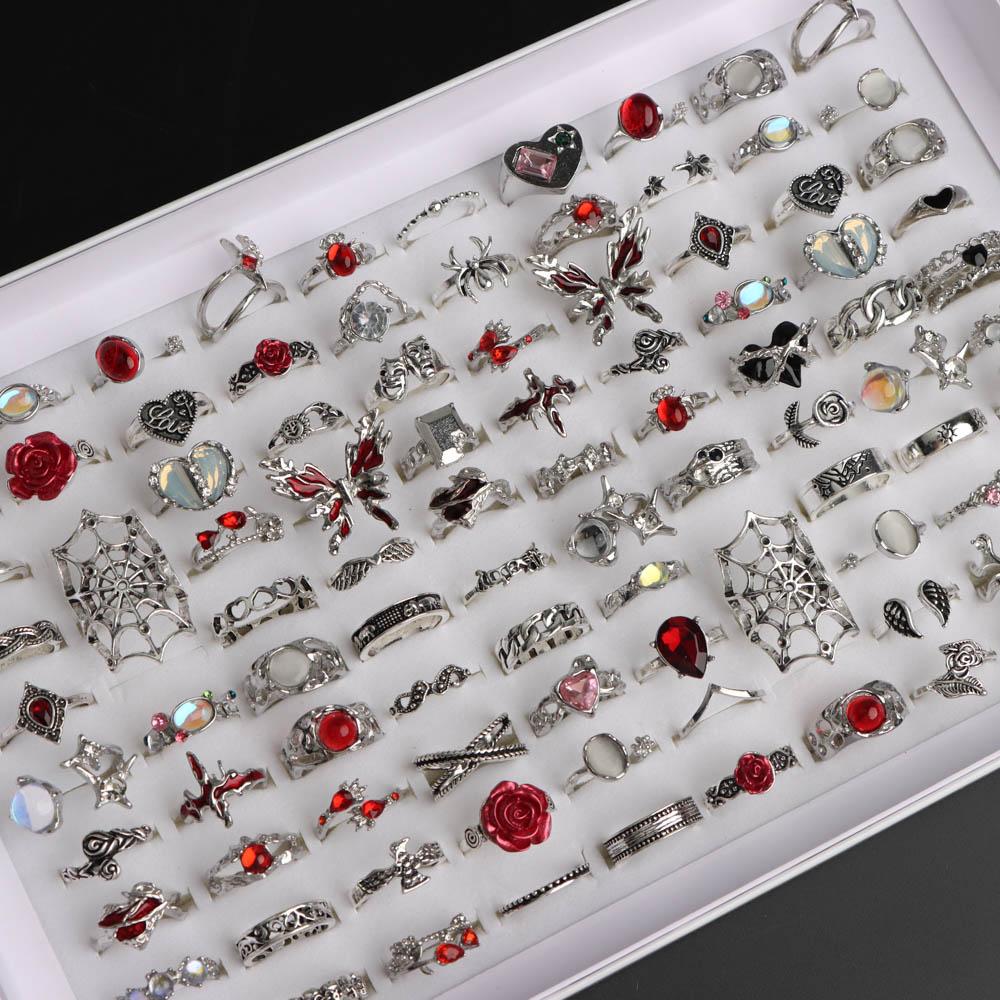 10/20/30/50 Pezzi/Lotto Set Anelli da Dito Punk Per Uomini Donne Stile Misto Fiore Tai Ji Cuore Amore Serpente Gioielli Regali per Feste