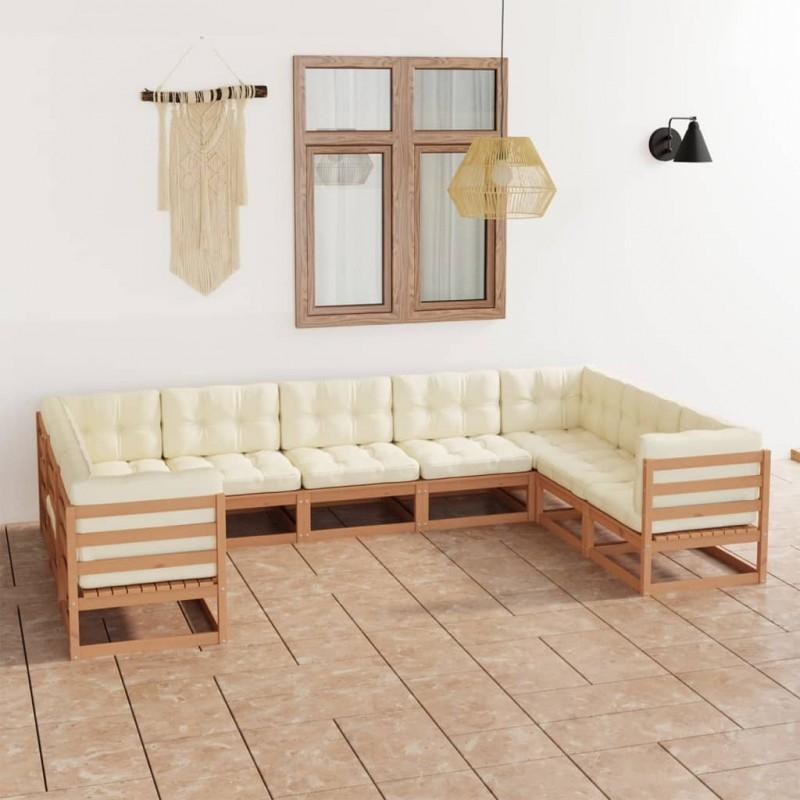 Day and Night - Day and Night Garden Furniture Set 9 Pcs Honey Brown Pine Wood Cushions