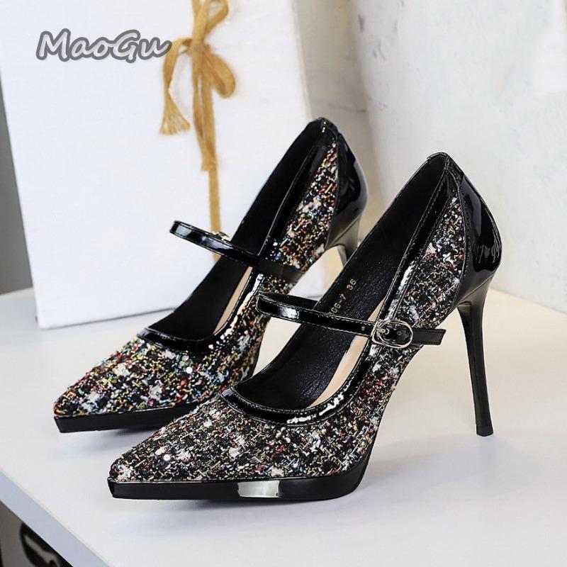Fashion Fashion High Heels Women Pumps Buckle Straps Luxury Banquet Shoes Sexy Party Shoes Women 10.5cm Heels Stiletto Ladies Sandals