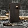 Super Quality Leather Wallet With Iron Chain 100% Cowhide Leather Black Bifold Card Wallet Men Hot Metal Chain Wallet Male