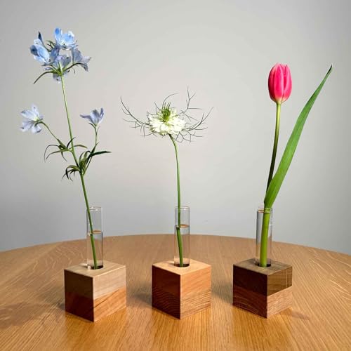 THE WATERS Hida no Mori Small Wooden Flower Vase, MOKURIN, Set of 3 (One of Each), Wooden Flower Vase, Made in Japan, Natural Hida Wood, Gift