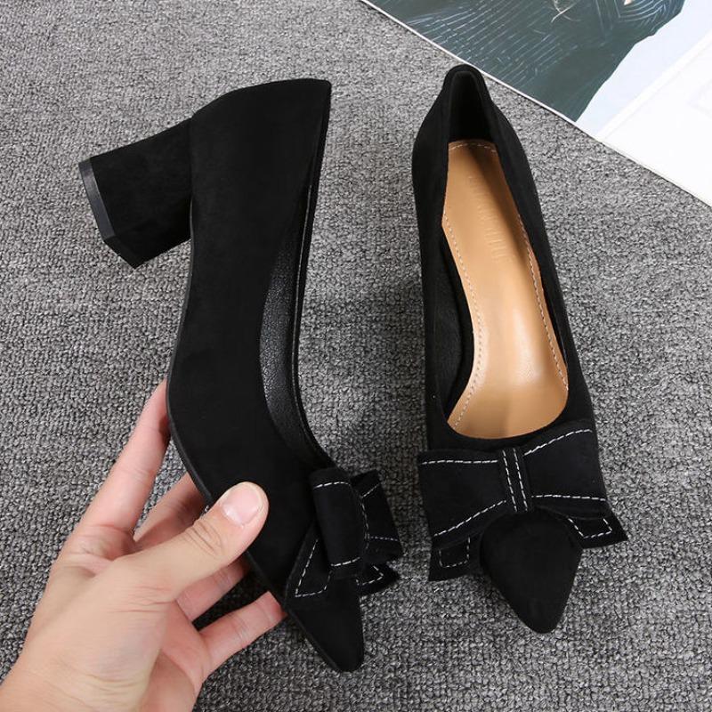 Fashion Pointed Toe With Bow Ladies Pumps Spring and Autumn Black High Heels Women's Shoes Fashion Young Chic Point Y2k Slip On Footwear