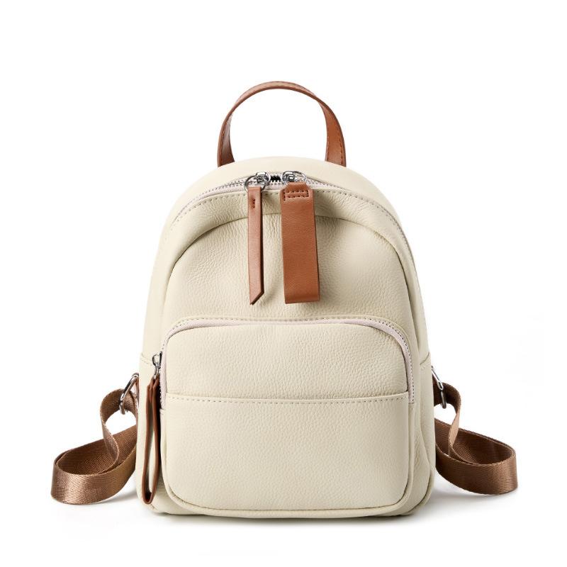 Women s Genuine Leather Backpack, Large Capacity, 2025 New Fashion Versatile Top Layer Cowhide Casual Backpack 21*10*26 бежевый