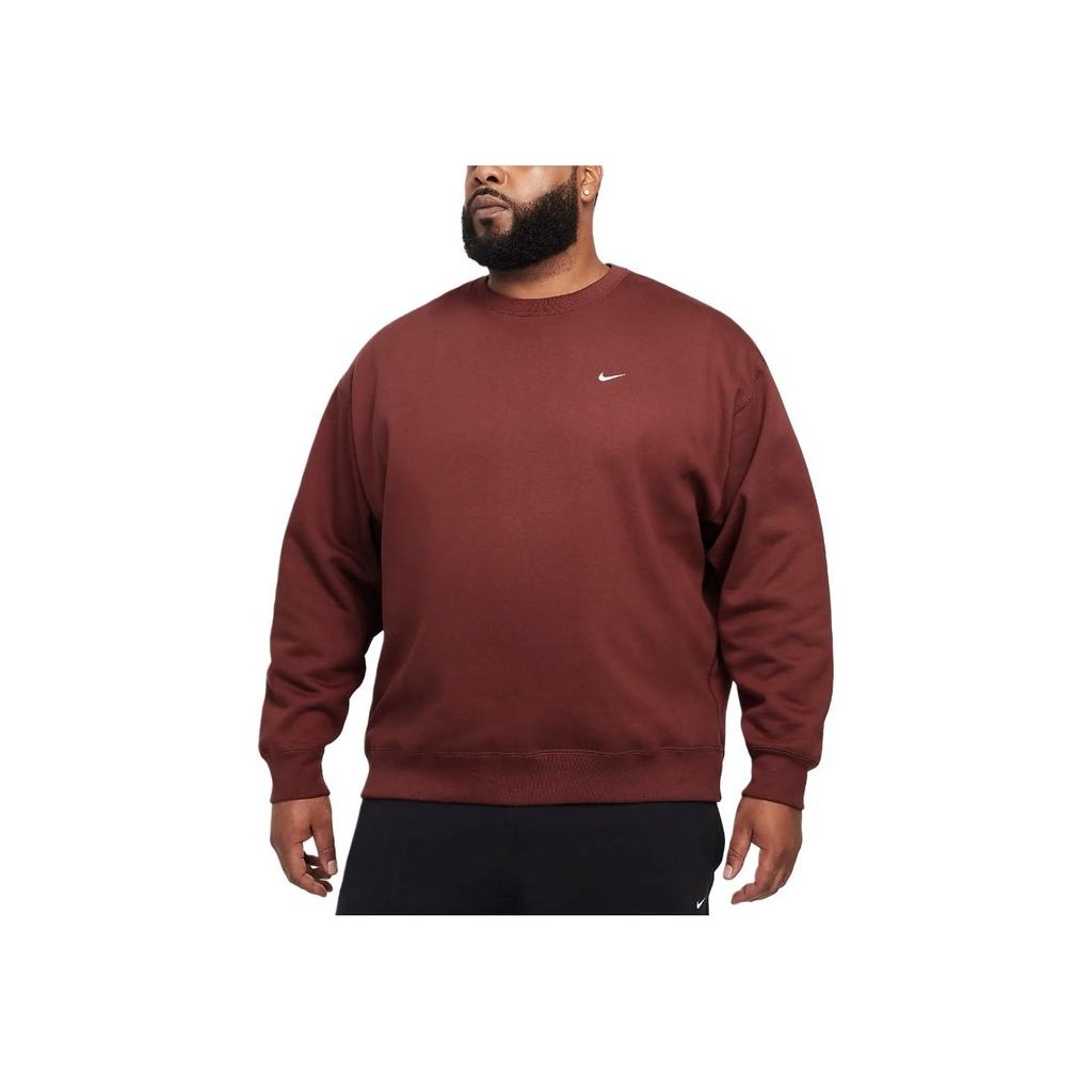 Nike Solo Swoosh Mikina s kulatým výstřihem Pohodlná Ležérní Fleecová s dlouhým rukávem Pánská mikina Hnědá Bílá DX1361-231