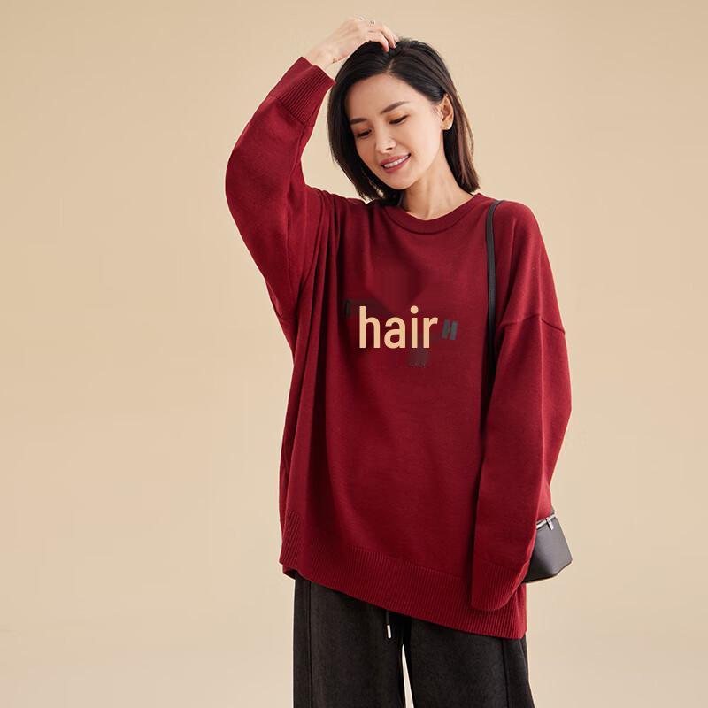 Parent-Child Letter Print Crew Neck Knit Sweater 140