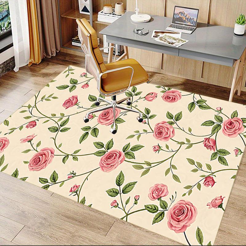 1 Stück Rose Floral rutschfester Boden Teppich Kompatibel für Büro & Wohnzimmer & Schlafzimmer & Esszimmer - Flach- Weich & Muster, Lebendige Farben-W298