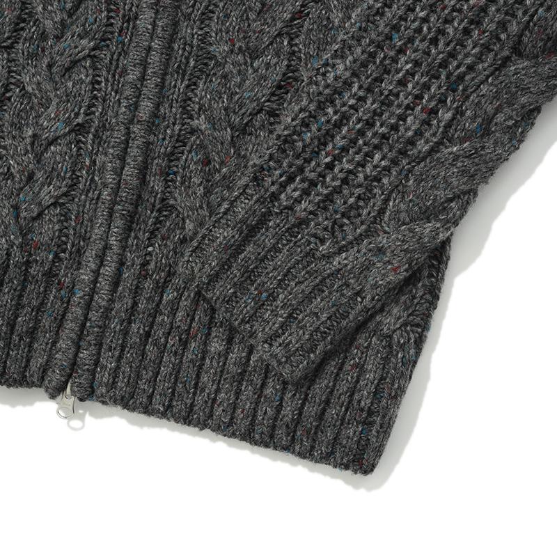 KIRSH Uni Logo Wappen Cable Collar Knit Zip-Up [Charcoal]