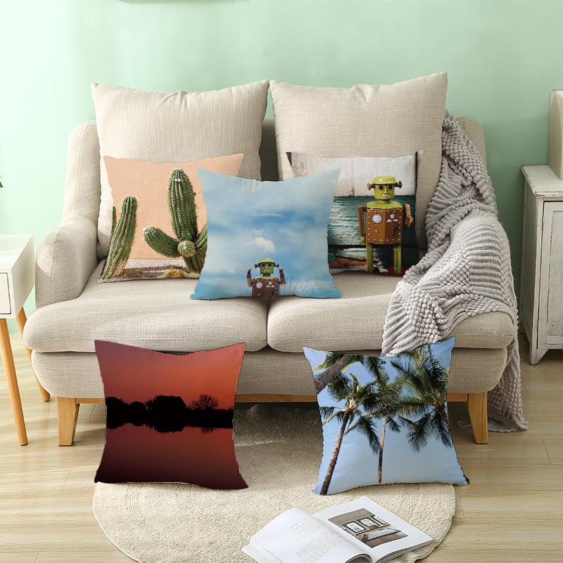 Modern Simple Landscape Car Print Sofa Pillow Cushion Cover Home Soft Furnishings