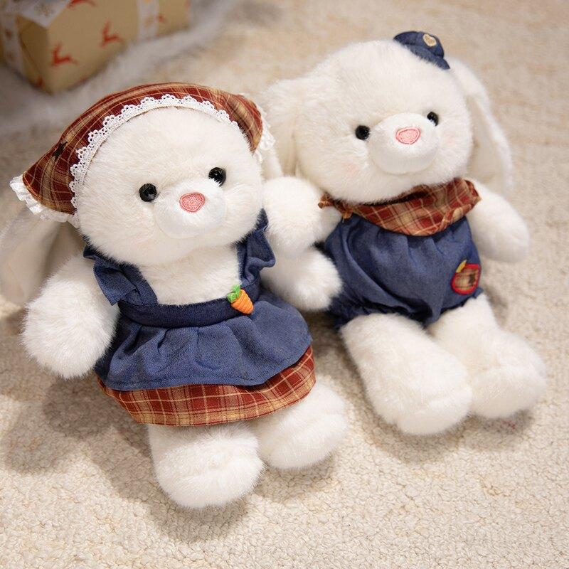 Sweet Sen Mi Dou Rabbit Plush Toy with Bib Apple Outfit Stuffed Bunny Doll for Kids Girls Gift Pink 20cm