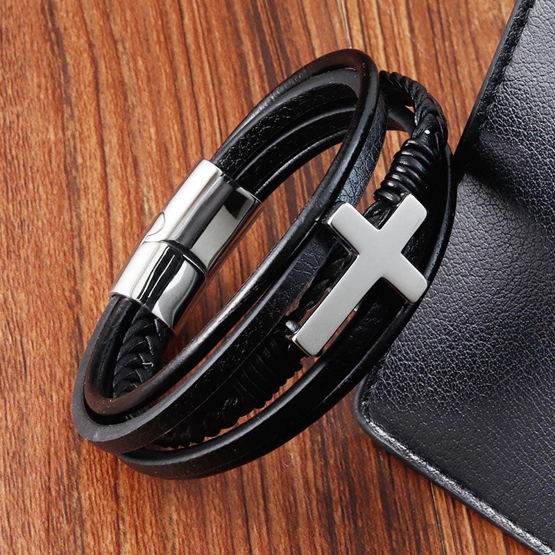 European and American Leather Bracelet Leather Woven Bracelet, Cross Leather Multi-layer Men s Jewelry 2026 19CM