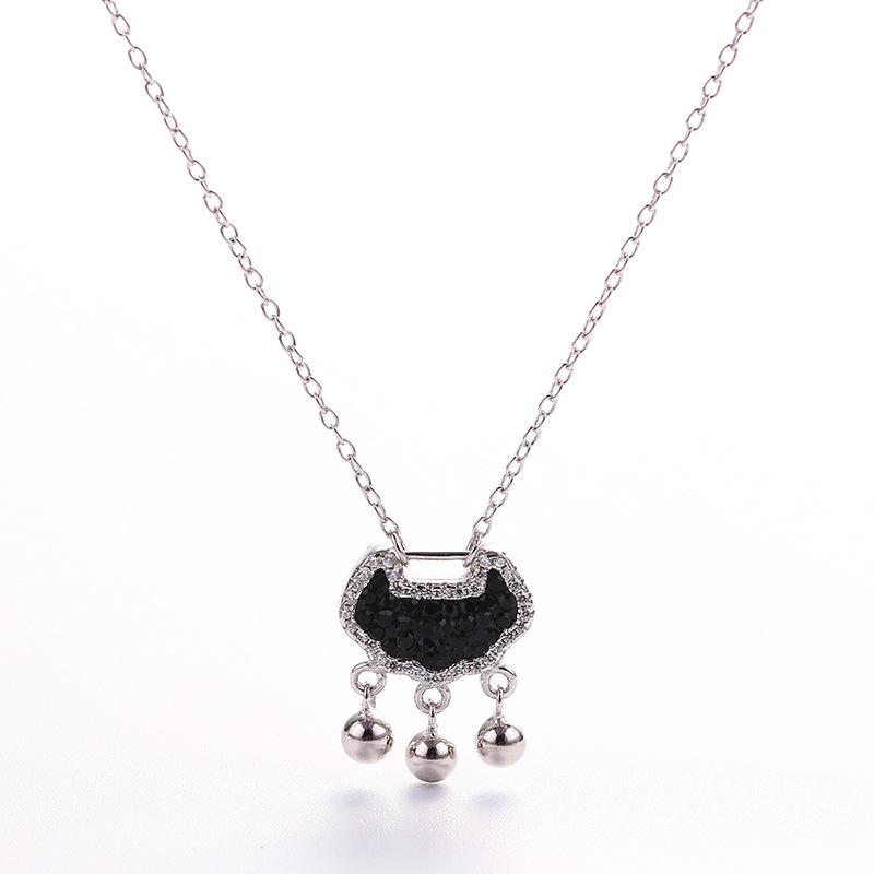 

Ожерелье Женский Нишевый Дизайн Полный Алмазный Кристалл Двусторонний Замок Долголетия Подвеска Холодный Ветер Циси Фестиваль Ключица Цепочка