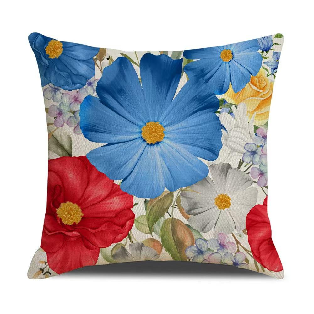 Independence Day Pillowcase Linen Printed Letters Flowers Pillowcase Home Lazy Sofa Pillowcase
