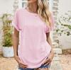 2024 Summer Women's Eyelet Hollow-Out Round Neck Short Sleeve Casual T-shirt