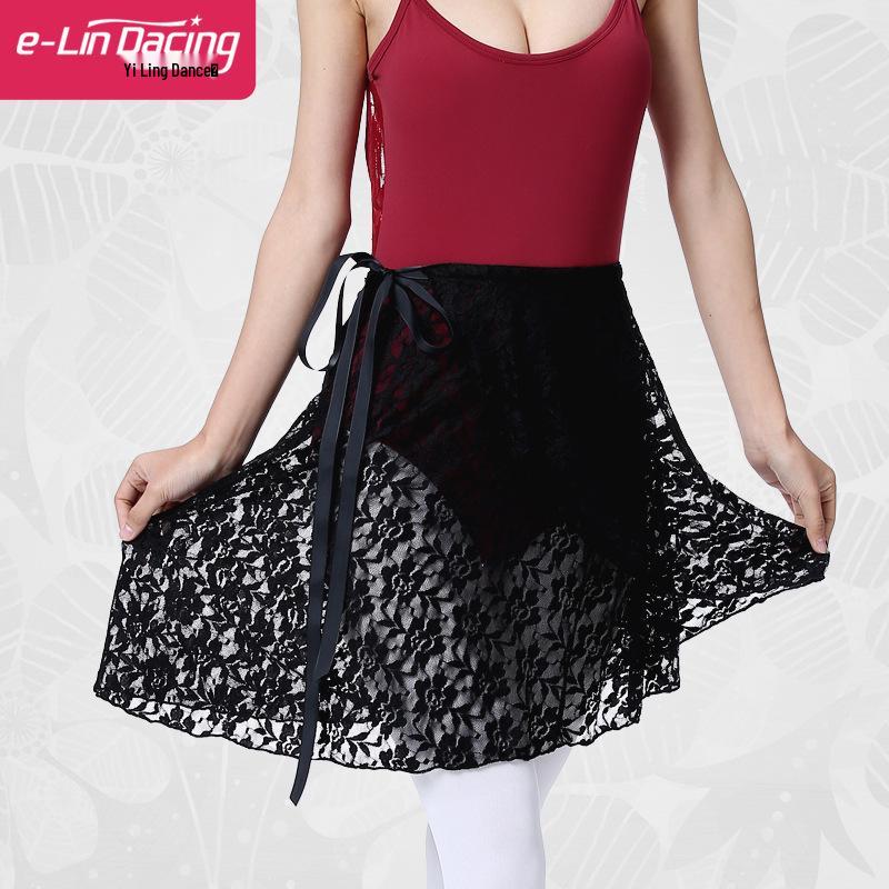 Ballet Chiffon Tulle Midi Skirt with Lace Panel and Tie-Up for Classical and Chinese Dance - Adult and Child Sizes