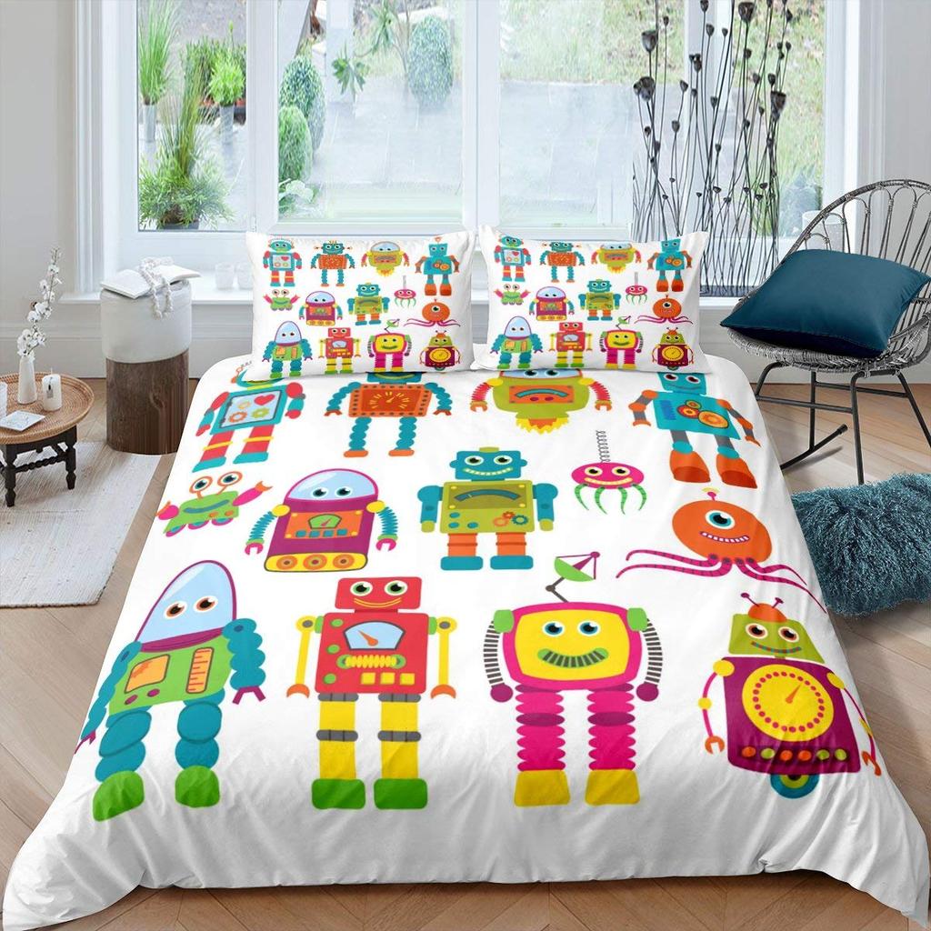 Robot Duvet Cover Sets for Kids Boys Girls Queen Size Lightweight Down Quilt Covers 2 Pillowcases 1 Comforter Cover No Comforter
