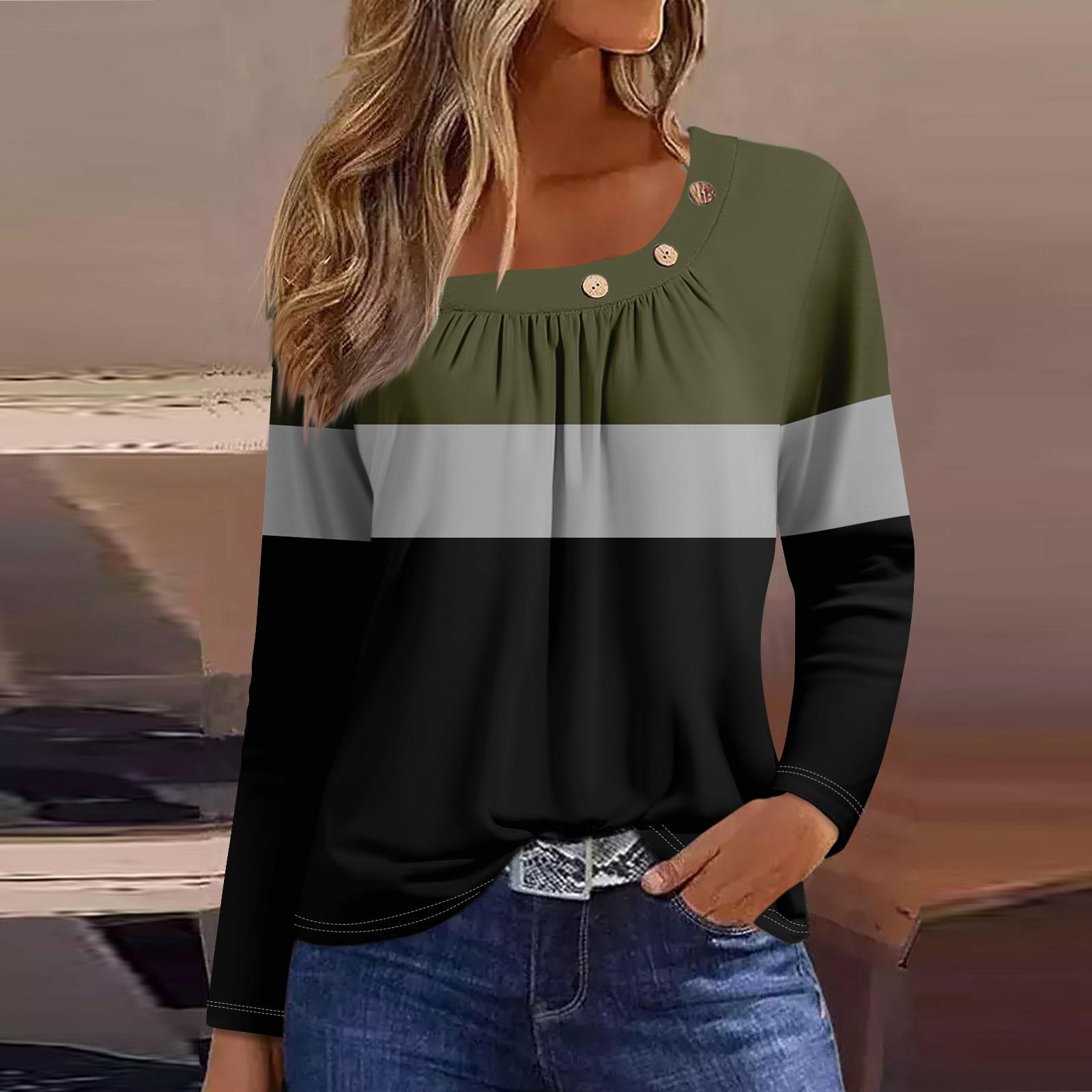 

Блузки с длинным рукавом для женщин, повседневная рубашка на пуговицах с круглым вырезом, однотонная блузка, топы, свободная посадка, осенняя рубашка, топ XXL чёрный