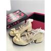 New college style versatile single shoes retro bow high heels elegant round head middle heel Lolita small leather shoes