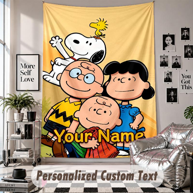 Custom Tapestry Wall Hanging, Snoopy Peanuts Personalized Name Text Home Wall Decor
