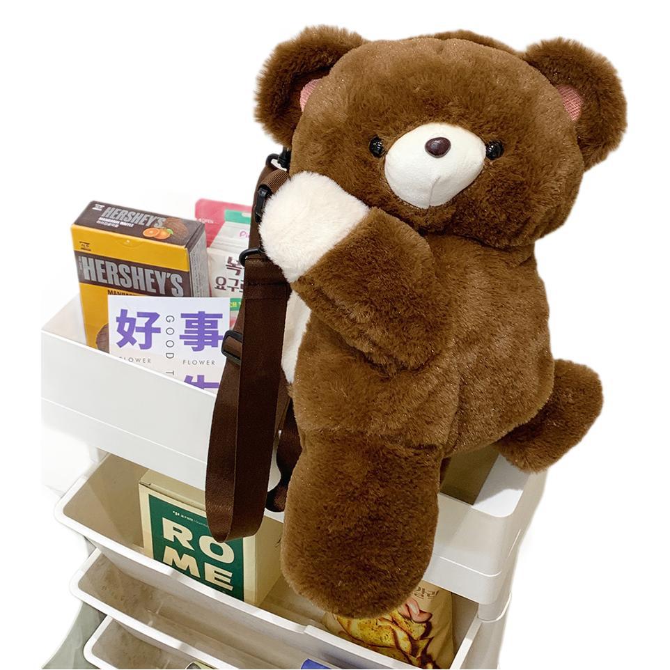 Cute Bear Lying Down Doll Bag Plush Shoulder Doll Bag Soft Girl Cartoon Animal Messenger Change Storage Bag