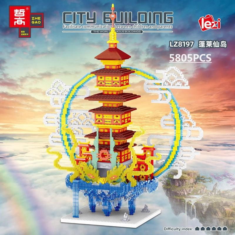 Latest Lezi Small Blocks Chinese Style Architecture Castle Palace Tower Construction Blocks Fun Toys For Children Gifts Girl Present