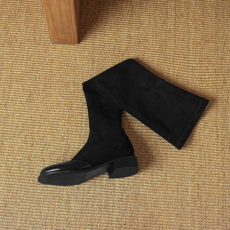 

Осенне-зимние замшевые эластичные ботинки женские резиновая подошва удобные на низком каблуке женские туфли квадратный каблук большой размер кожаные ботинки новые выше колена 37