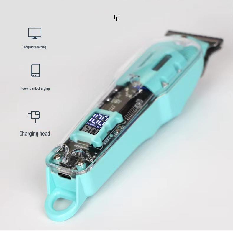 Tondeuse à cheveux professionnelle LCD rechargeable transparente rétro pour le rasage et la coupe