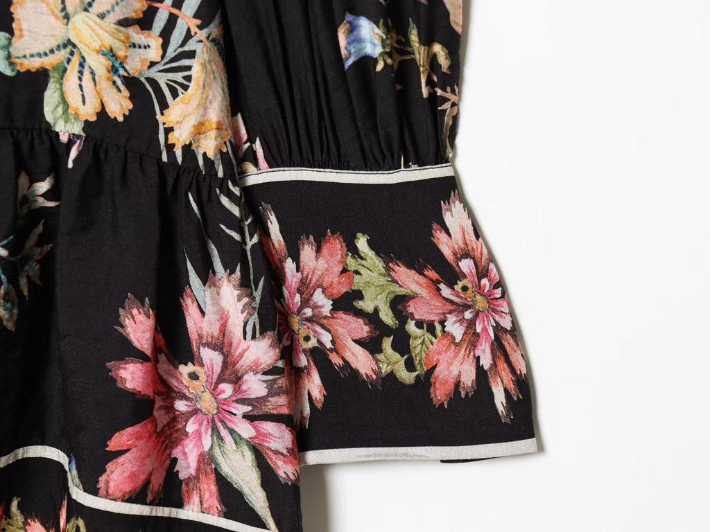 2026 Spring Women's Waist Tie Long Sleeve Printed Dress - European & American Style