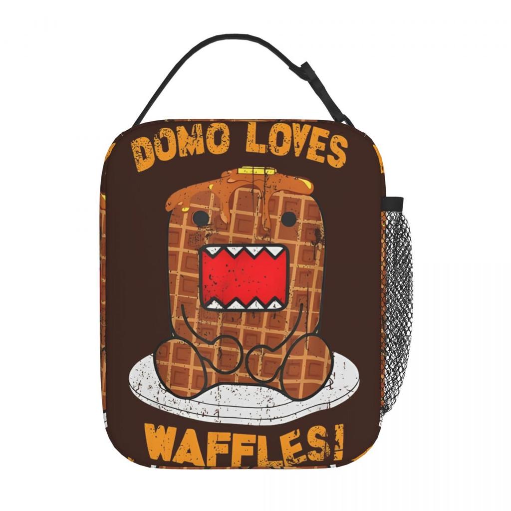 Domo Kun Loves Waffles Insulated Lunch Bags Portable Meme Reusable Thermal Bag Tote Lunch Box Beach Outdoor Food Bag