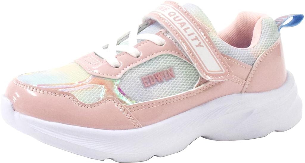 Edwin Athletic Velcro Size 2E EDW-3624 Sneakers, Shoes, Closure, Lightweight, Cute, Girls', School, Daycare, Kindergarten, Pink, 23.0 Cm,
