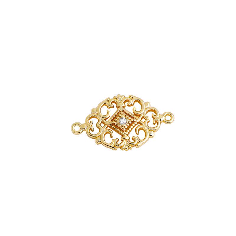 14K Gold Plated Double Circle Zircon Pendant Rhombus Charm DIY Lace Accessory