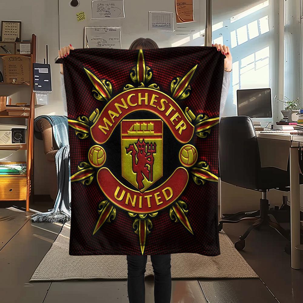 Koc Flanelowy z Nadrukiem Man Utd, Wysokiej jakości, Wygodny na Wszystkie Pory Roku, Wystrój Domu, Ciepło i Komfort