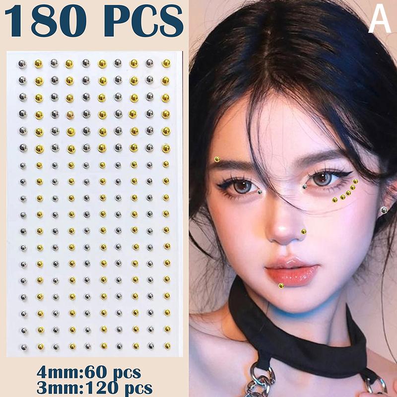 165/180Pcs Fake Nose Studs Crystal Rhinestones Stick On Body Gems No Piercing Decor For Face Lip DIY Festival Accessories