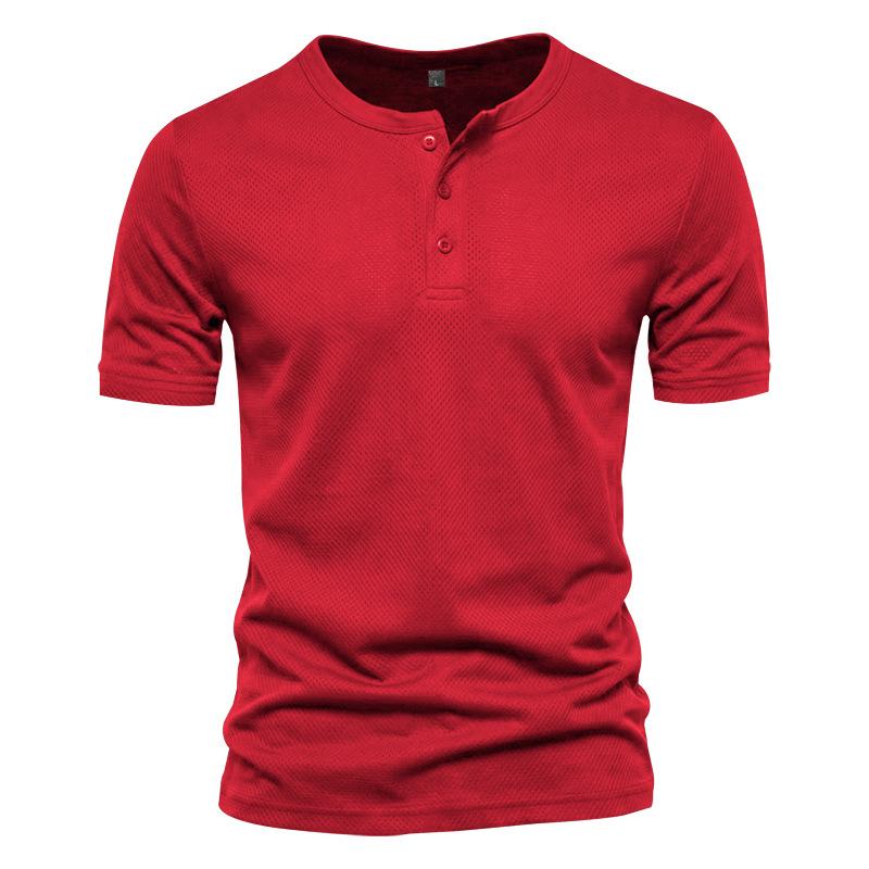 Men Henley Collar Short Sleeve Quick Dry Mesh Casual Sports Loose T Shirt
