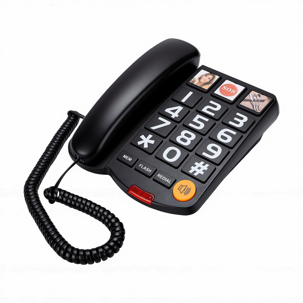Extra lautes 110dB Festnetztelefon mit großen Tasten für Senioren, mit 3 Foto-Kurzwahltasten, Freisprechfunktion und lauter Klingel