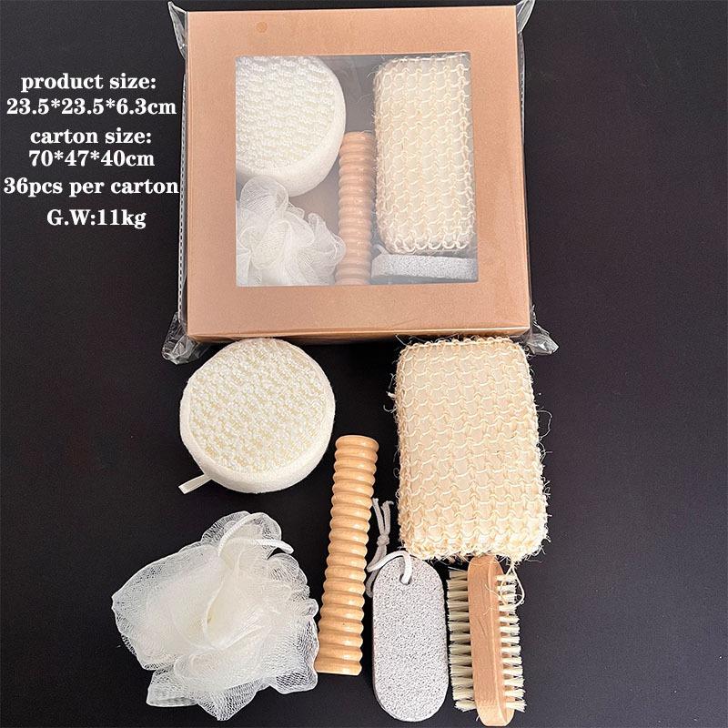 

6/7pcs Bath Set SPA Scrubbing Towel Bath Brush Foot Grinding Stone Sisal Bath Flower Set Holiday Gift Box Bathroom Accessories