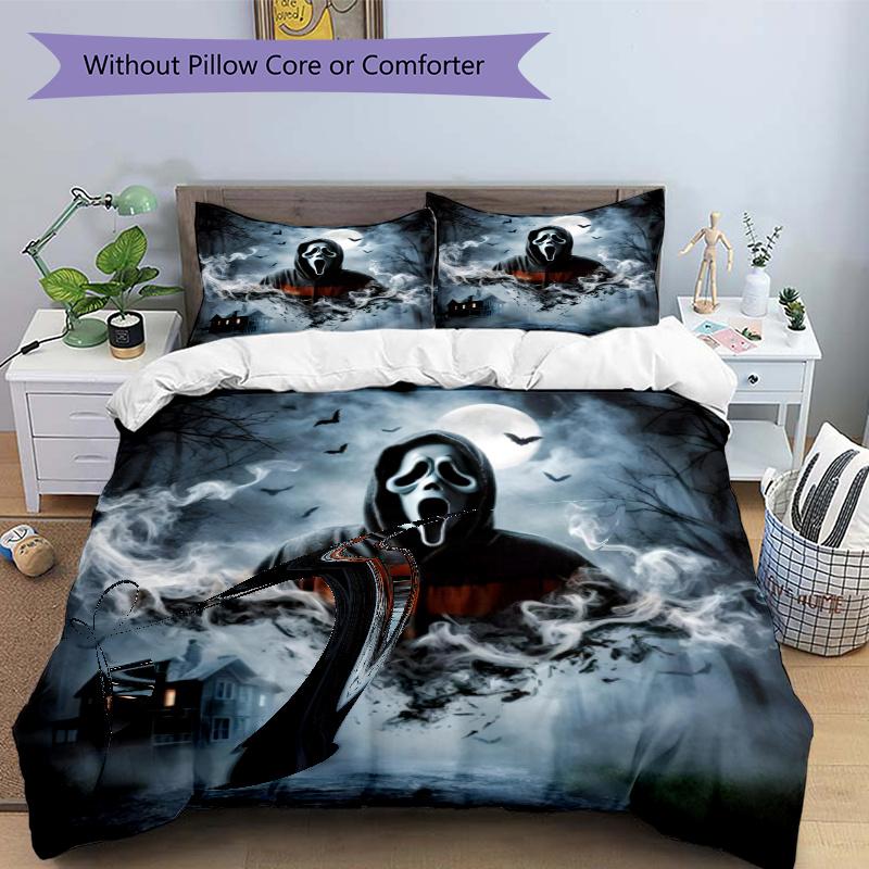 3pcs Duvet Cover Set (1*Duvet Cover + 2*Pillowcase, Without Core), Ghostface Print Bedding Set, Bedroom Decor, All‑Season, Gift