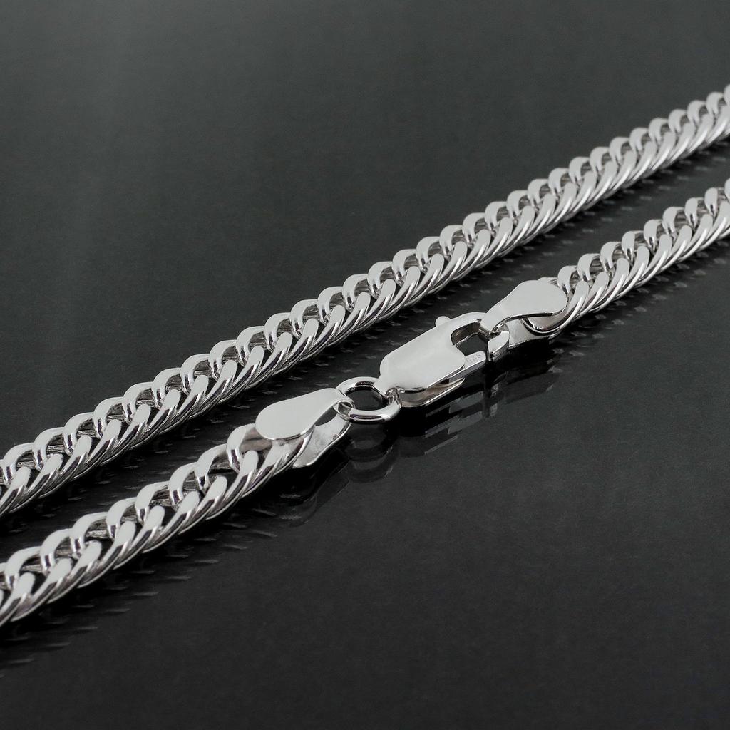 Gin No Silver 925 Double Curb Simple Chain Necklace for Men and Chain Only [Shinjuku Kura] Two-Sided Chain, Approx. 4.5mm Wide, 45-60cm (50cm) Long,