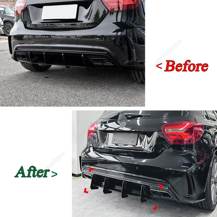 For Mercedes Benz A Class W176 A180 A200 A250 A260 A45 AMG 2013-2018 Rear Bumper Diffuser Lip Rear Side Splitters Spoiler Lip