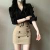 Korean Style Waist-Cinching Shirt & High-Waisted Hip-Hugging Skirt Set for Spring/Summer