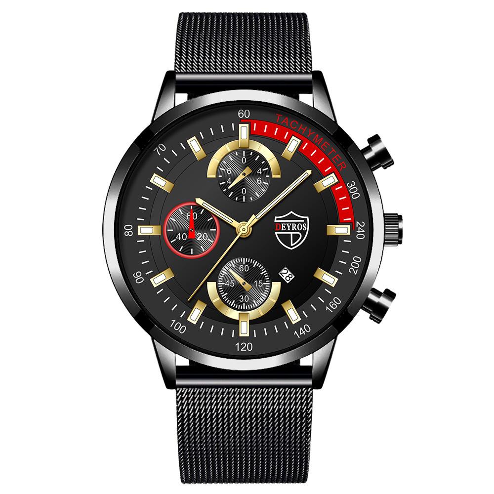 Stainless Steel Mesh Strap Watch Men'S Fashion Date Luminous Quartz Watch
